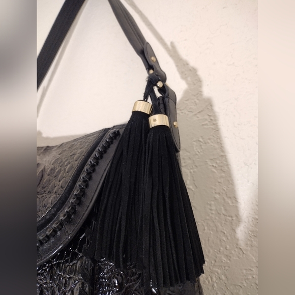 Brahmin Weslynn Black Crocodile-Embossed Shoulder Bag - Picture 5 of 16
